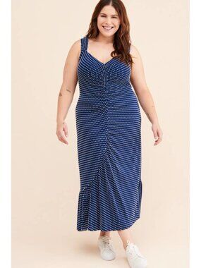 Anthropologie Maeve Bree Knit Midi Dress PLUS 1X Blue Polka Dot